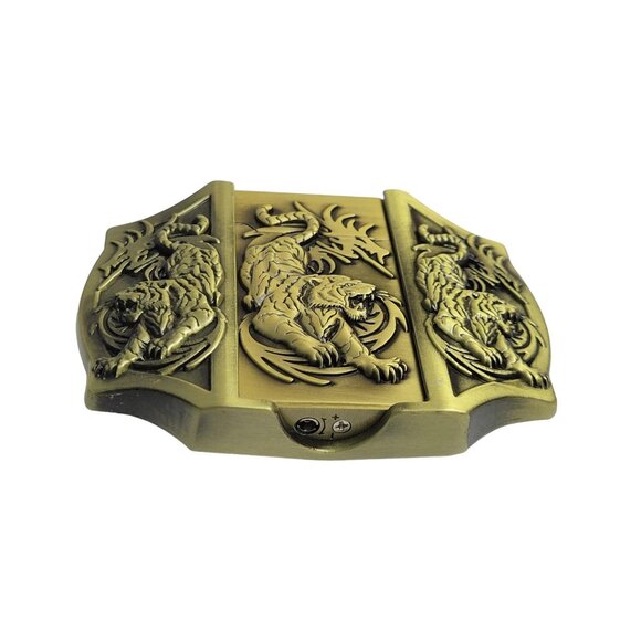 3 Tigers Bronze Finish Lighter Belt Buckle - Western Style Lighter Belt Buckle - - Picture 3 of 10